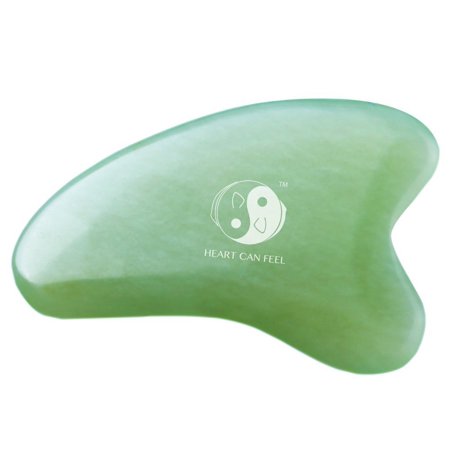 BEST Jade Gua Sha Scraping Massage Tool + Hand Made Jade Guasha Board - GREAT Tools for SPA Acupuncture Therapy Trigger Point Treatment on Face [Triangle