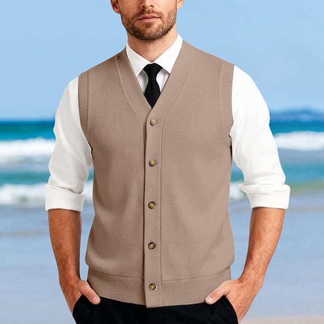 Gilet en Tricot Classique avec Boutons devant pour Usage Quotidien Décontracté et Professionnel - Gilet en Tricot Sans Manches Élégant pour Garde-Robe Homme