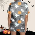 thumbnail image 6 of Xmyrz Womens Pajama Sets 2Pc Short Sleeve Shorts Set Casual Halloween Pumpkin Button Up Ghost Print Silk Satin Sleepwear Pj Clothes Sets, 6 of 7