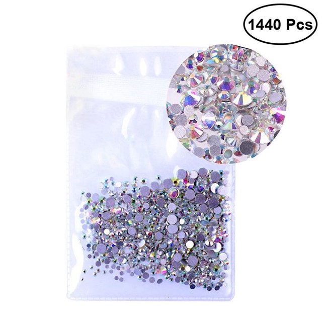 EeaseCA 1440pcs 1.8mm Crystal AB Round Nail Art Rhinestones Mixed Flat Backs 3D Nail Decorations SS5AB