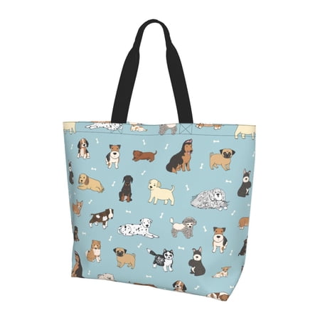 Kuqiui Dog Pets Print Tote Bag Zipper Tote Bag for Women Tote Bag Inner Pocket Pattern Lightweight Daily Bag Book Bag