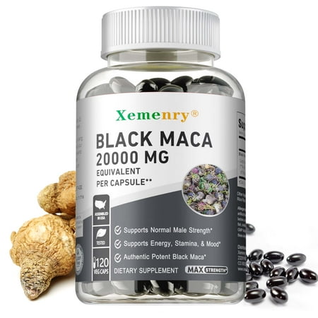 Black Maca 20000mg - Testosterone Booster, Muscle Health, Supports Desire Stamina - 120 Capsules