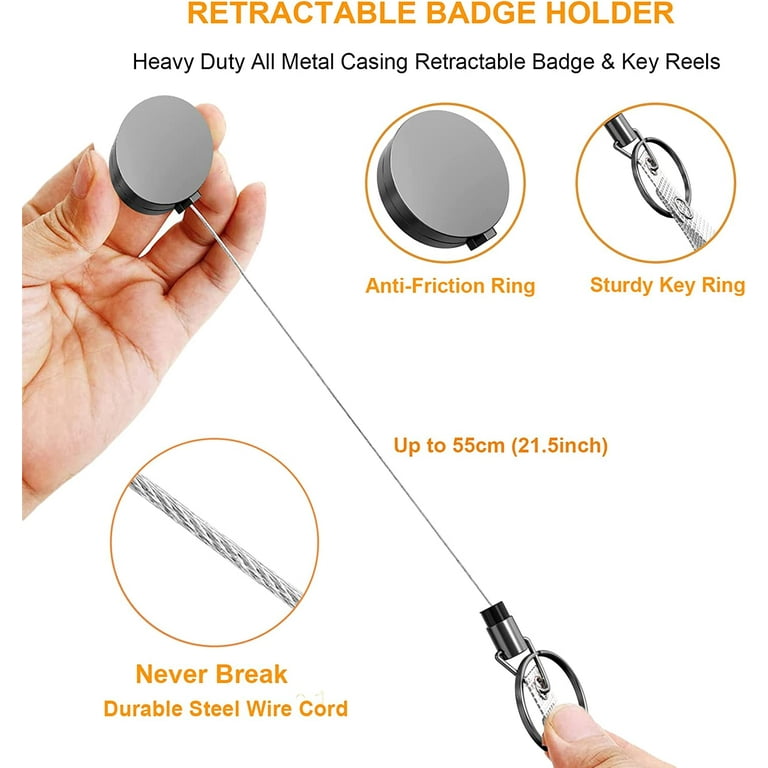 50% Lightweight] Retractable Badge Reel Metal ID Badge Holder Reel with  Belt Clip Key Ring for Name Card Keychain-21.5 Reinforced Steel Wire Cord  (L-1pack Pretty Marble) 
