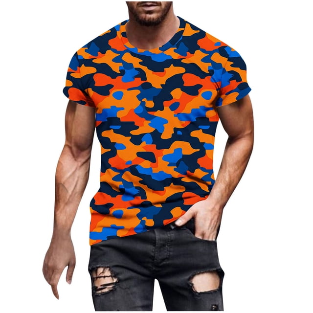 Chemises à Manches Longues pour Hommes Imprimé Col Rond T-Shirt, Mode Décontractée Manches Courtes Mélange Coton/lin