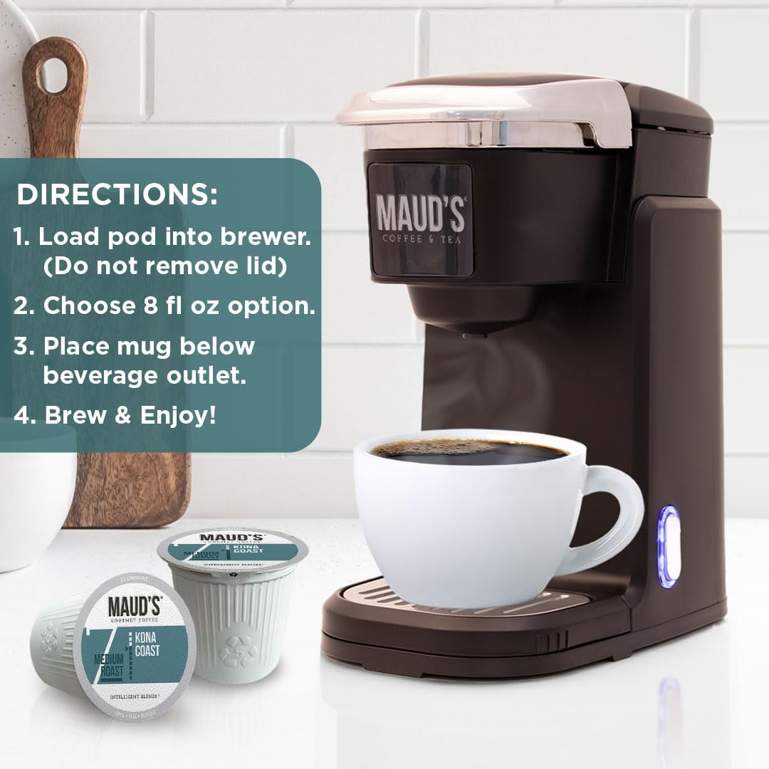 Maud's Kona Coffee Pods, 50ct, Medium Roast Coffee in Single Serve Pods – 100% Arabica Beans, Compatible with Keurig K Cups Maker