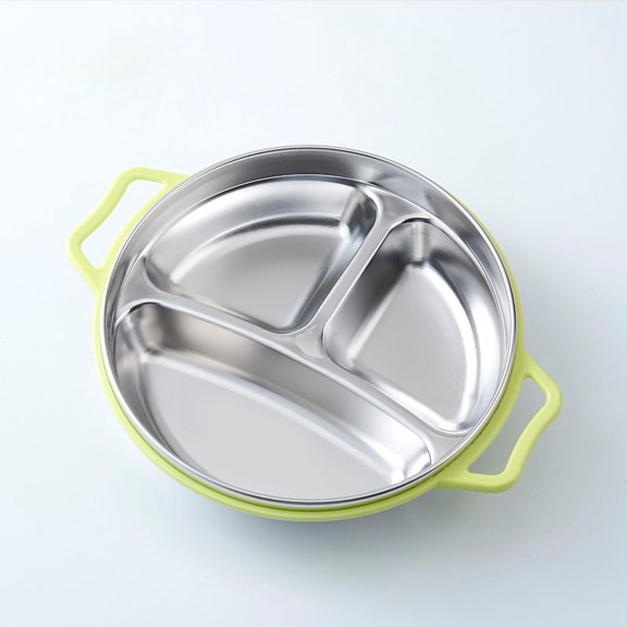 Children's Plate Stainless Steel Anti Scald Handle Compartment Divided Design Dinner Plate for Kindergarten