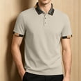 thumbnail image 2 of Men's Contrast Cuff Lapel Short Sleeve Button Down Shirt Polyester Casual Fashion Work Office Vacation Tops for Men | JASKFLY,Khaki XL, 2 of 7