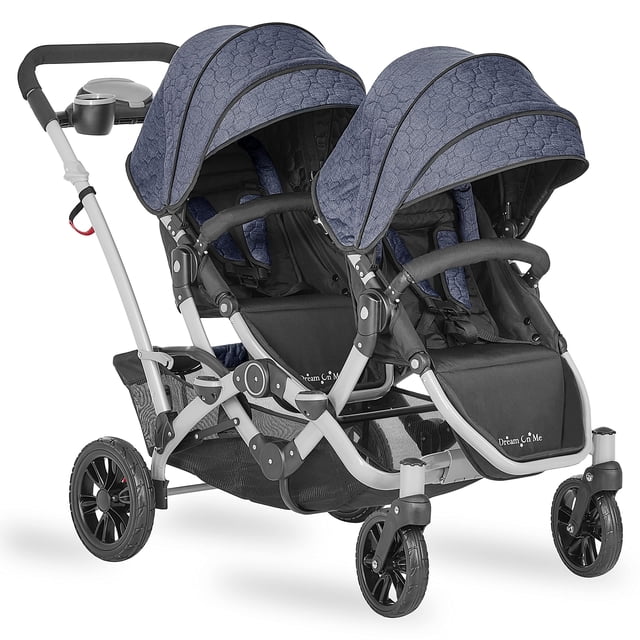 Dream On Me Track Cochecito con paraguas doble en tándem en pizarra, cochecito doble liviano para bebés y niños pequeños, asientos reversibles y reclinables de múltiples posiciones, canasta de almacen