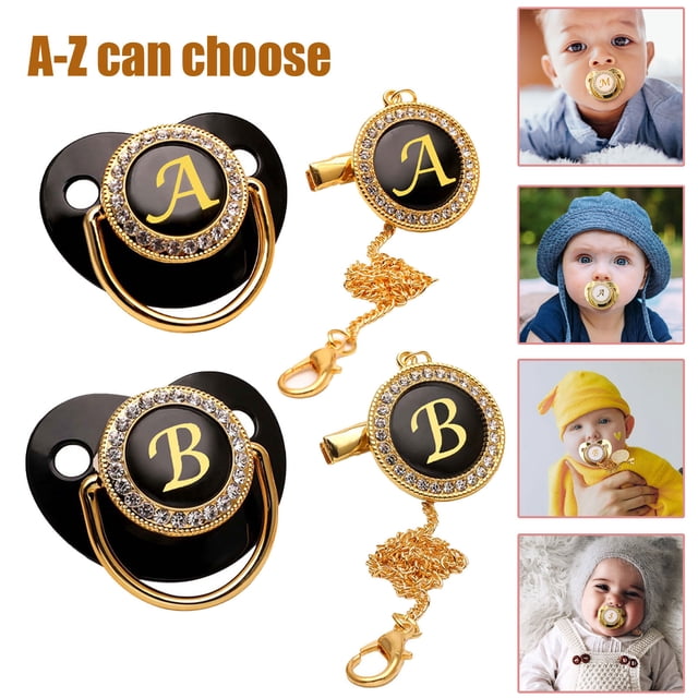 Xihbxyly Pinza para Chupete con Brillantes, Pinza para Pezón Personalizable con Inicial de Diamantes de Imitación, Chupete Brillante para Bebé, Ideal para Ocasiones Especiales, Bautizos, Bodas, Recié