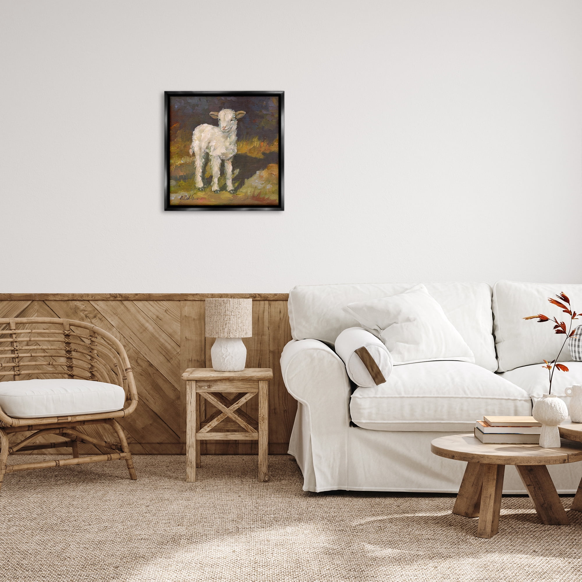 Stupell Industries Soft Baby Lamb Painting Animals & Insects Painting Black Floater Framed Canvas Art Print Wall Art, 25 x 25