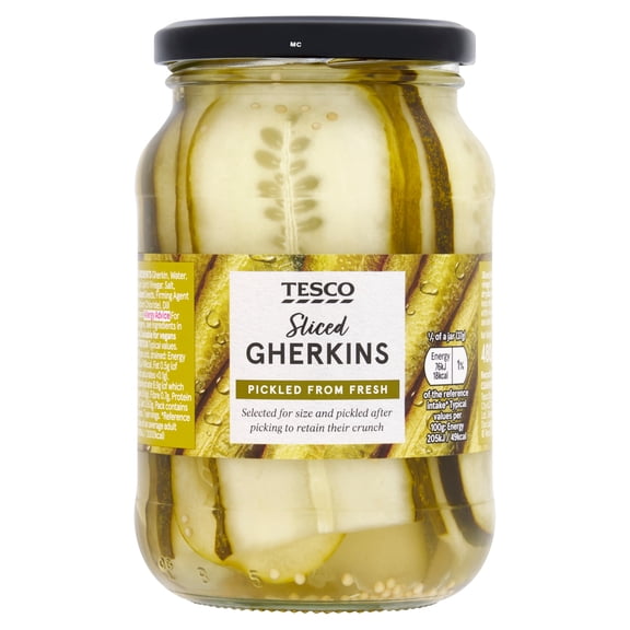 Tesco Sliced Gherkins 480G, Imported from Britain