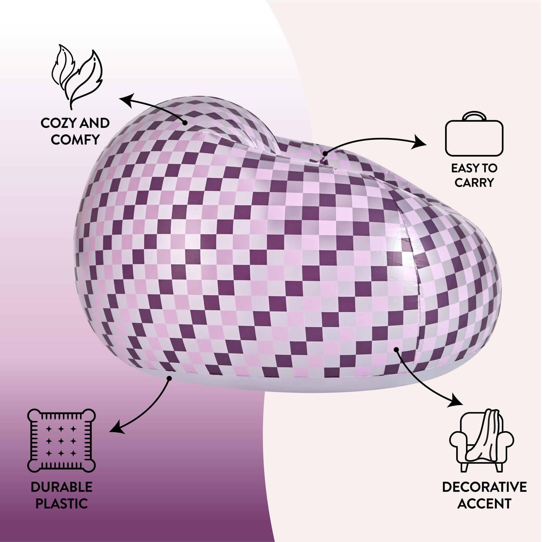 Urban Shop Inflatable Chair, Purple/White, Teen and Adults