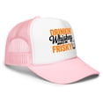 thumbnail image 3 of Drinkin' Whiskey Makes Me Friskey Foam Trucker Hat, Funny Mesh Snapback Cap for Day Drinking and Outdoor Parties (Light Pink / White / Light Pink), 3 of 3