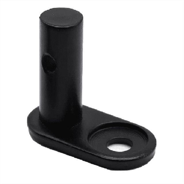 Bike Trailer Hitch Connector Adapter Coupler Cycling Attachment in black metal. Designed with a sturdy cylindrical pin and flat base featuring a circular hole for secure installation. Suitable for towing pet trailers, cargo trailers, or child trailers, making it ideal for cycling and transporting goods or passengers.
