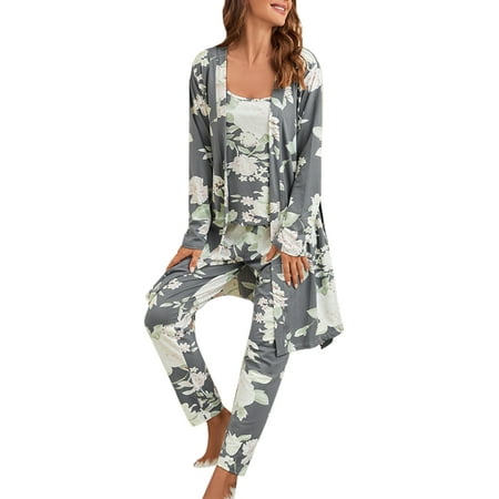 

Sanviglor Womens Pajamas Set Long Sleeve Sleepwear Tops with Long Pants Pjs Set Print Nightwear Gray XL