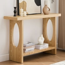 WOOW DEPOT 47" Farmhouse Narrow Console Table, 2'' Thickened Entryway Table with Solid Oak Veneer, 2-Tier Sofa Table Behind Couch, Rustic Oak Hallway Table for Living Room