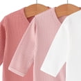 thumbnail image 4 of Fengactive Infant Baby Boys Girls 3 PCS Spring Summer Ribbed Footed Jumpsuit V Neck Full Snap Long Sleeve Soft Stretchy Newborn Sleep Romper Set, 4 of 5