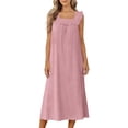 thumbnail image 5 of Ohufall Nightdress for Women Square Neck Ruched Solid Color Maxi Dress Sleeveless Loungewear & Sleepwear Long Dress, 5 of 8