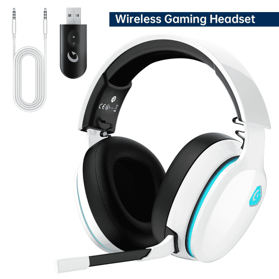 Ecomoment Wireless Gaming Headset for PS5, PC,Switch,Mac with Bluetooth 5.3, 2.4GHz USB Gaming Headphones with Mic, 3.5mm Wired Mode for Xbox Series, White