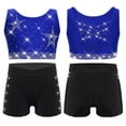 thumbnail image 6 of Nyeemya Kids Girls 2Pcs Shiny Rhinestones Dance Outfit Set Crop Top Shorts Set for Sports Yoga Gymnastics Blue Black 14, 6 of 6