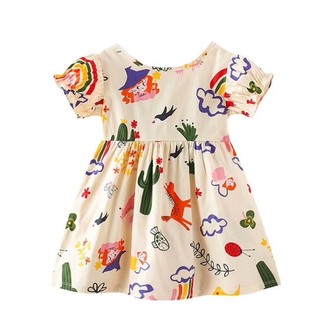 Robe Décontractée à Imprimé pour Filles, Robe d'Été Sans Manches pour Enfants en Tissu Doux et Respirant, Col Rond Style à Enfiler pour le Quotidien, le Jeu et les Fêtes