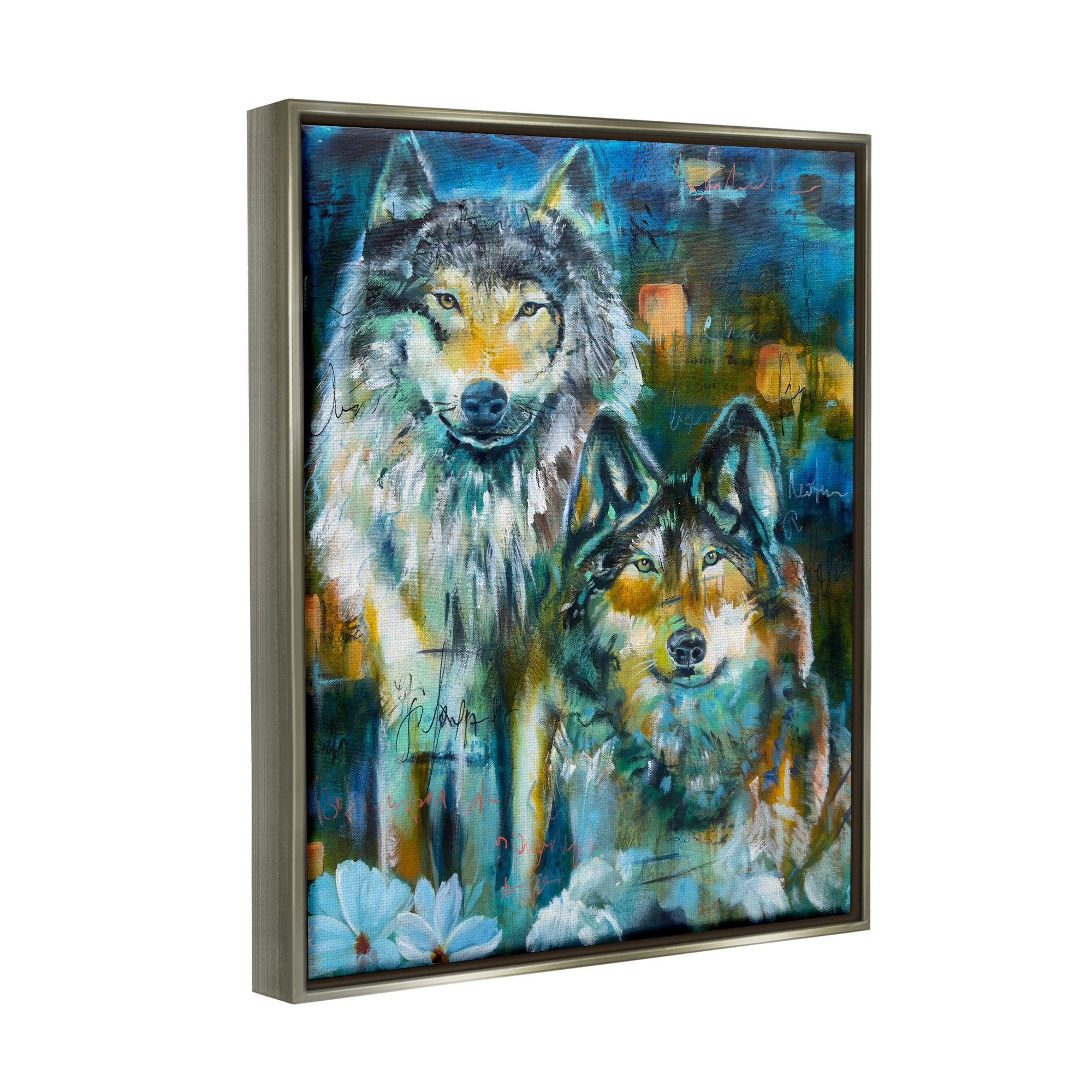 Stupell Industries Abstract Wolf Pair Animals & Insects Painting Gray Floater Framed Canvas Art Print Wall Art, 17 x 21
