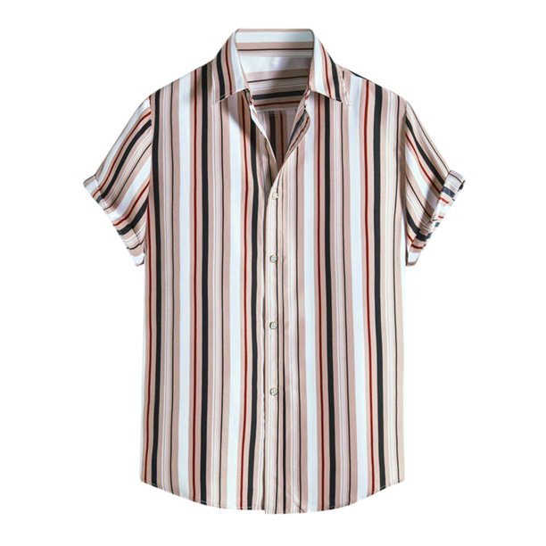 Lars Amadeus Camisa de manga corta con estampado de rayas irregulares de verano para hombre Camisa de playa con botones Caqui Blanco S Unique Bargains Camisas