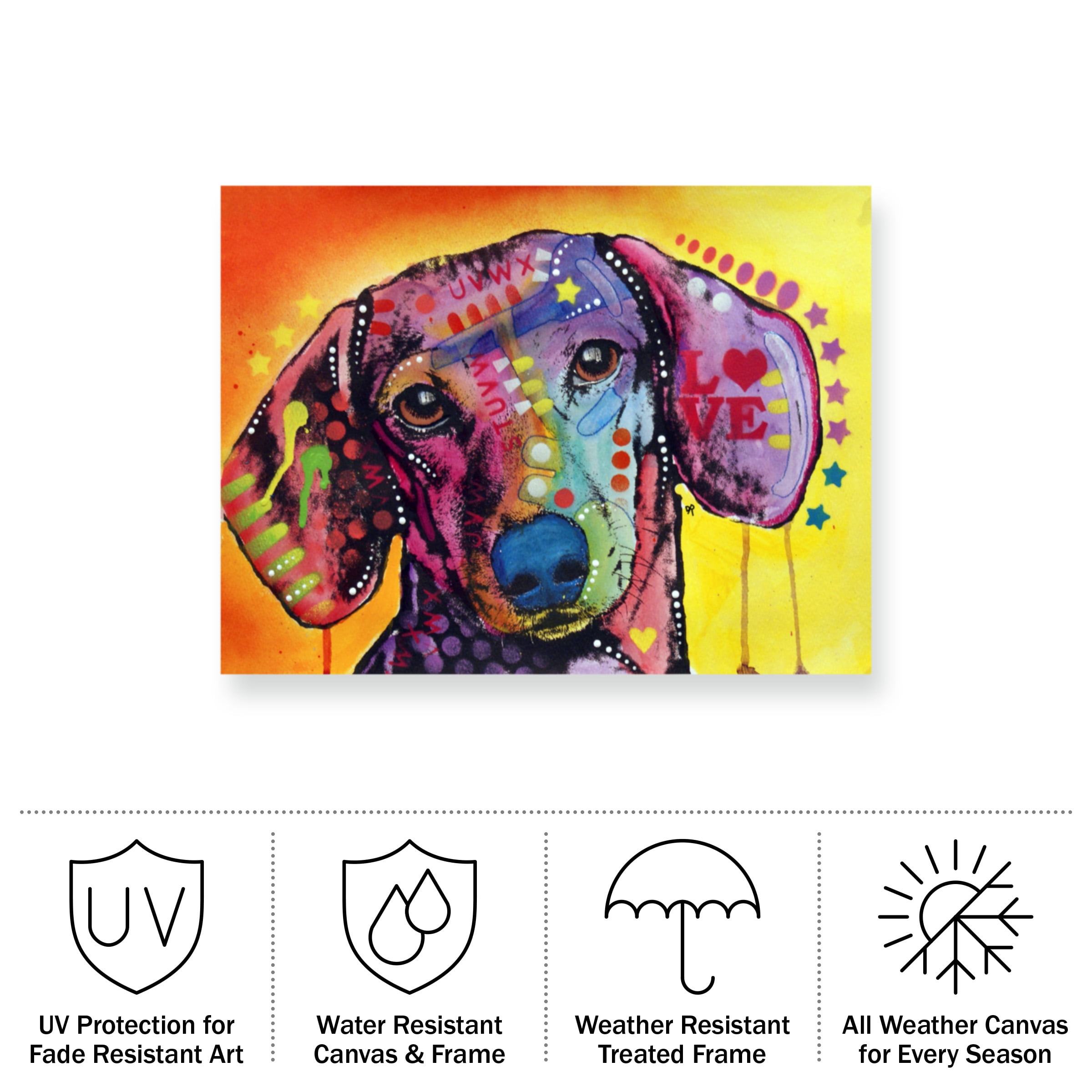 Dean Russo 'Tilt Dachshund Love' Outdoor Canvas