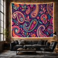 thumbnail image 6 of Colorful Paisley and Floral Motifs on Deep Navy Background, Mystical Boho for Women, Decorative Art Wall Accent, Housewarming Gift, Tapestry Wall Hanging for Bedroom and Living Room, 6 of 7