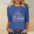 thumbnail image 2 of JURANMO Sales Today Merry Christmas Shirt for Women Xmas Letter Graphic Print 3/4 Sleeve Shirts Loose Casual Crewneck Blouses Holiday Party Pullover Tops Blue M, 2 of 5