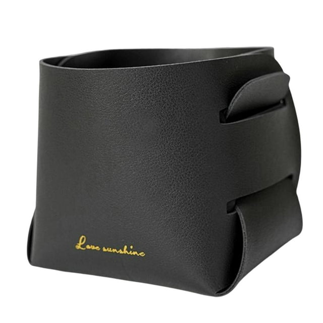 Elegante caja organizadora de almacenamiento de cuero sintético, soporte para maquillaje, gafas, baratijas y llaves. Negro