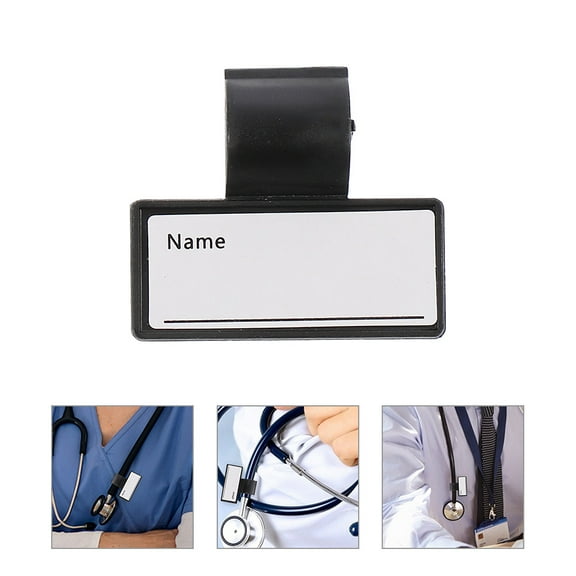 DEEPCRAFF 5Pcs Practical Black Stethoscope Tube Id Tags with Writable Double Sided Plates and Secure Clip