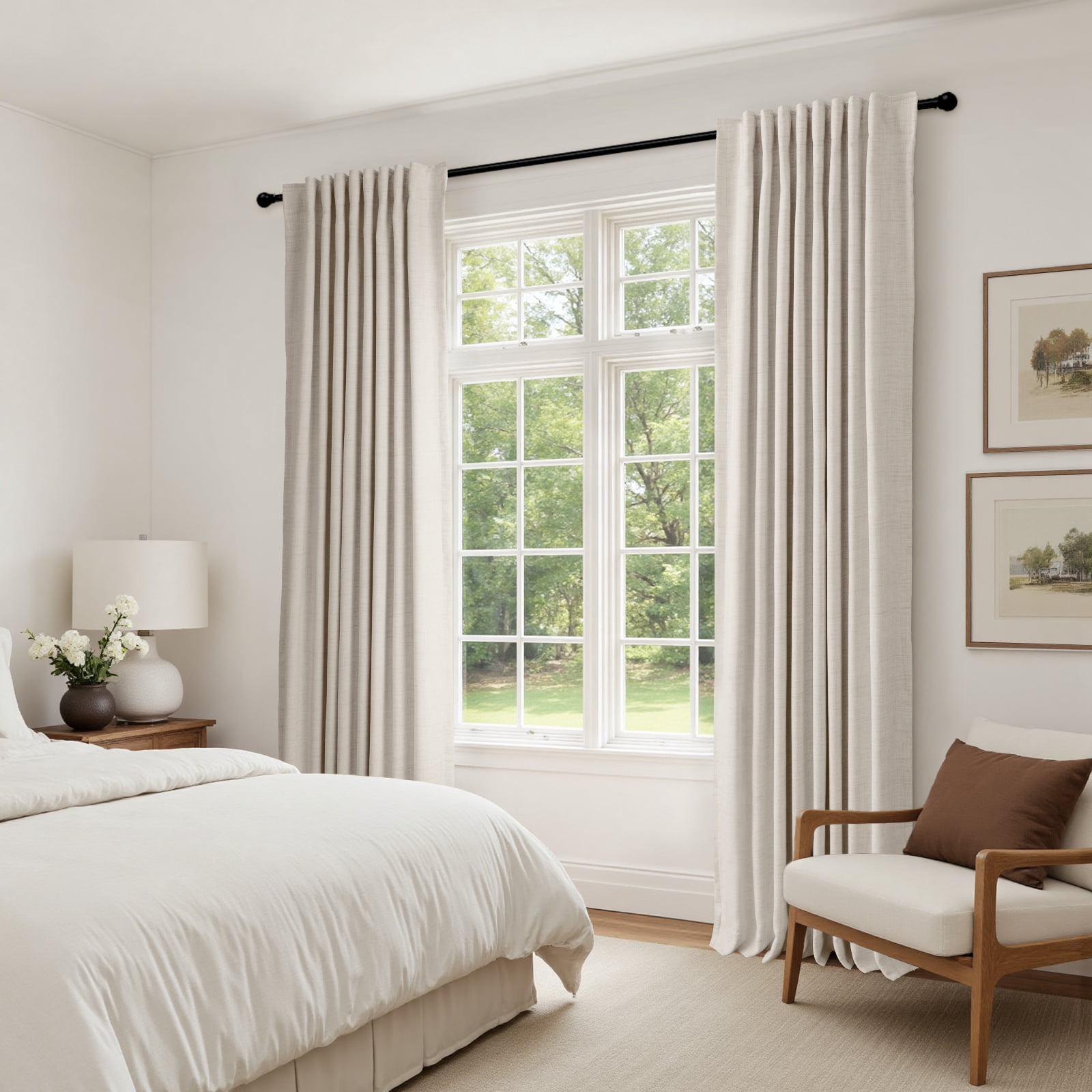 100% Blackout Curtains for Bedroom,Set of 2 Panels,72inch Length Faux Linen Thermal Insulated Back Tab Drapes with Room Darkening,50"Wx72"L,Cream
