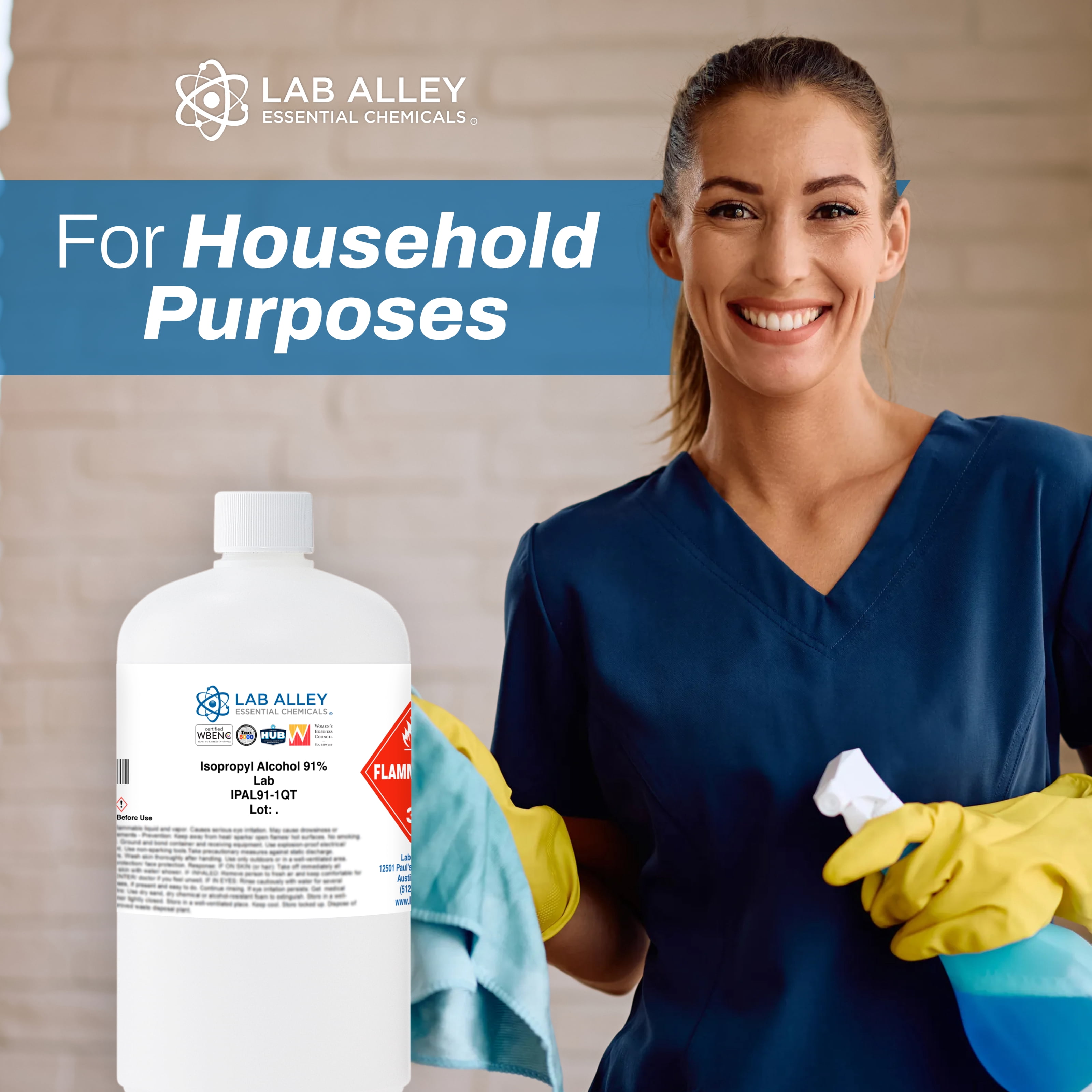 Lab Alley Isopropyl Alcohol 91% Lab Grade, Rubbing Alcohol Solvent, 1 Gallon