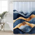thumbnail image 5 of Abstract Graffiti Shower Curtain, 66" x 72", Blue Gold Stripe Water Ripples Waterproof Bathroom Curtain Washable Shower Curtain Set with 12 Hooks, 5 of 6