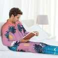 thumbnail image 6 of Naloa Beach with Palm Trees Men’s Pajamas Set - Long Sleeve Button Down Sleep Shirt and Pajama Bottoms Sleepwear Set-X-Large, 6 of 7