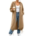 thumbnail image 2 of Women's Long Sleeve Zip Up Hoodie， Drawstring Hem Loose Hooded Sweatshirt Coat with Pockets,Khaki,Women's Plus Size S, 2 of 8