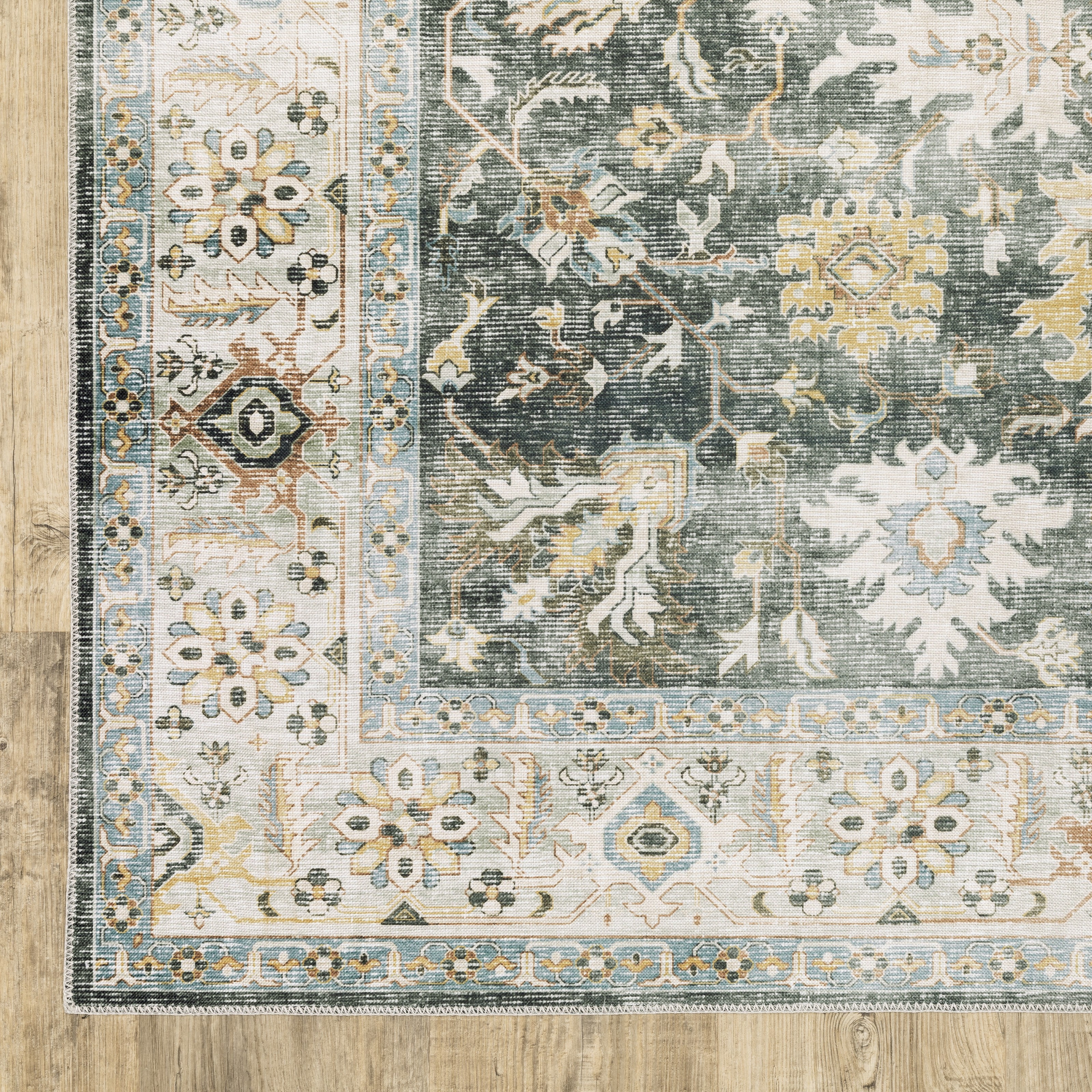 Avalon Home Celeste Washable Vintage Oriental Blue/ Gold Indoor Area Rug