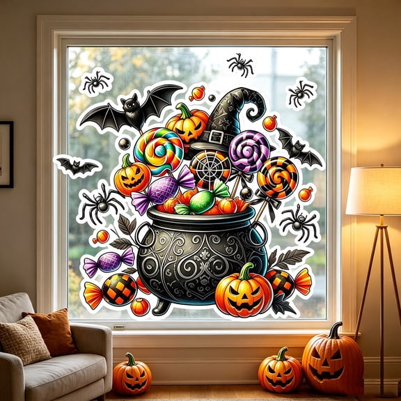 Orangide Halloween Window Clings, Scarecrow Pumpkin Decals Removable for Glass Door Wall Home Party Decorations