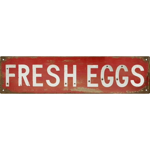 Retro Fresh Eggs Vintage Metal Tin Sign 4x16 in Chicken Farmhouse Wall Decor Rustic Red & Distressed Design Perfect for Kitchen Porch or Bedroom Unique Holiday Gift