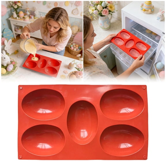 VMWMSSR Easter Silicone Egg Shaped Molds, Non-Stick 5-Cavity Oval Baking Trays, Easy Release Reusable Easter Treat Moulds For Chocolate Cake Soap E-30x17x3.2cm