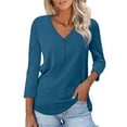 thumbnail image 2 of Fouhkni 3/4 Sleeve T Shirts for Women V Neck Half Button Loose Basic Tunic Tops Summer Solid Color Blouses, 2 of 6