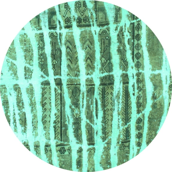 Ahgly Company Indoor Round Abstract Turquoise Blue Modern Area Rugs, 7' Round