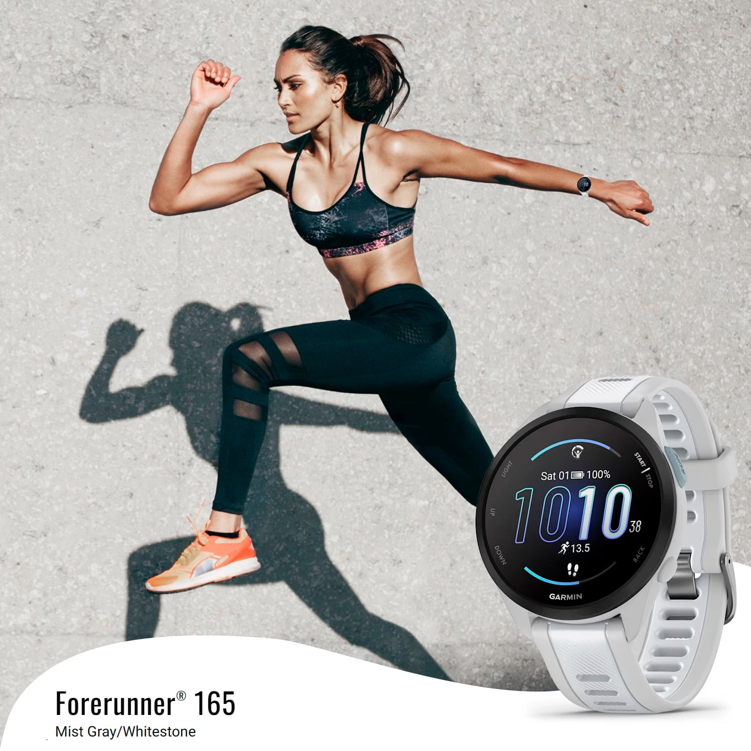 Garmin Forerunner 165 GPS Running Smartwatch (Mist Gray and Whitestone) Bundle with Focus 9H Tempered Glass Screen Protector Film (42mm, 3-Pack) (2 Items)