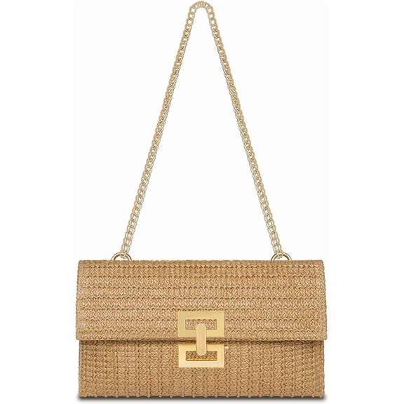 Lohol Straw Clutch Purse for Women Designer Evening Handbag Summer Beach Shoulder Crossbody Bag(Khaki)