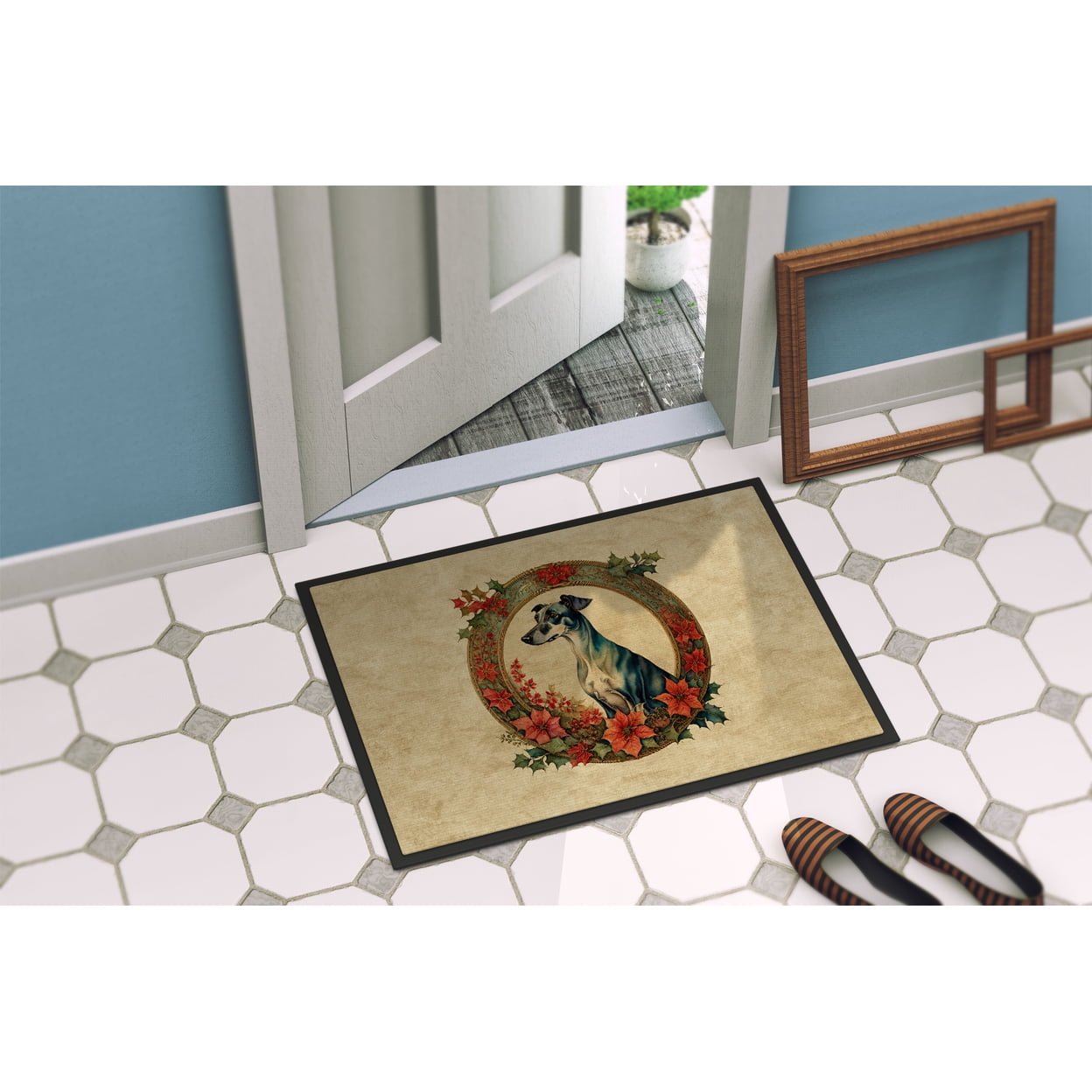 Carolines Treasures DAC2374MAT 18 x 27 in. Unisex Greyhound Christmas Flowers Doormat