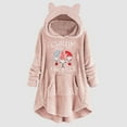 thumbnail image 2 of jsaierl Long Hoodies for Teen Girls Cat Ear Hooded Sweatshirt Long Sleeve Fleece Christmas Pattern Buttons Loose Fit Sweater Pullover for Women, 2 of 5
