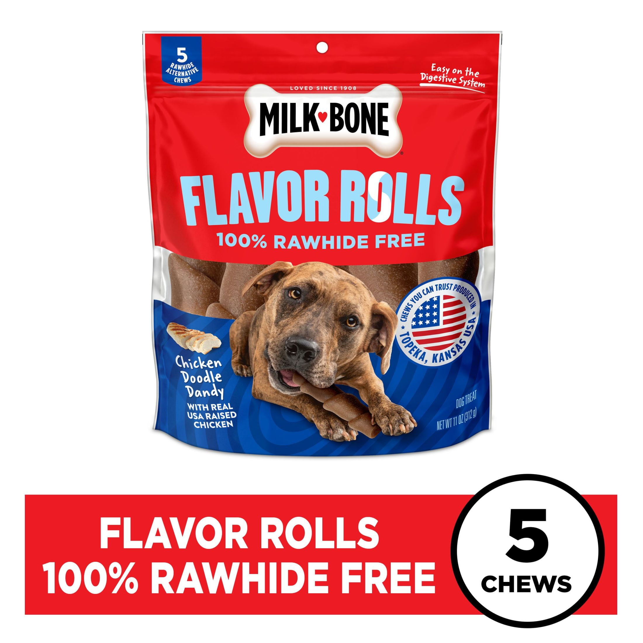(2 pack) Milk Bone Flavor Rolls Chicken Doodle Dandy Rawhide Free Dog Treats With Chicken, 5 Count Bag