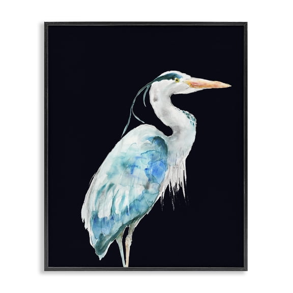 Stupell Industries Coastal Blue Heron Pattern Winged Bird over Black Black Framed Giclee Art, 11 x 14, by Patti Mann