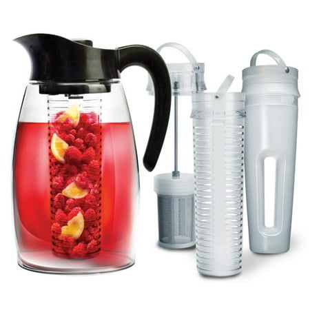Sun Tea Pitcher Flavor It 3-in-1 Beverage System with 2.9QT Tritan Pitcher, Tea Infuser, Flavor Infuser, Chill Core- Black ()